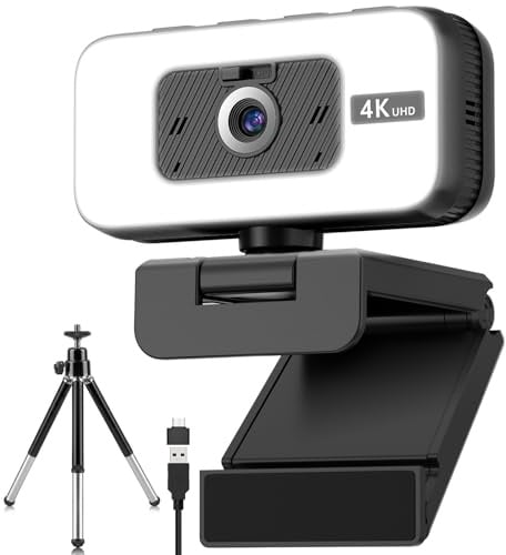 Danyesth 4K Webcam for Laptop | USB Camera for PC, FOV 80° Web Cam with Tripod, Webcam with Light for Live Streaming, Online Teaching, Video Conferencing