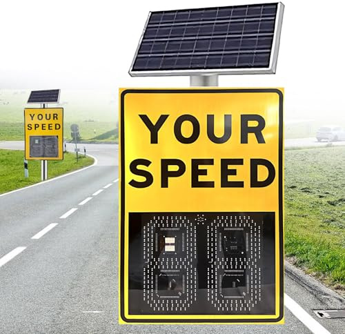 Giuggiolared Radars de Vitesse Solaires, Panneau d'avertissement de trafic Solaire, Détection Radar, Télécommande pour Routes et Autoroutes à Vitesse Limitée Yellow-50 * 70cm