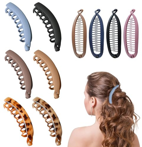 VEGCOO 10 Stück Bananenspange Haare, Groß Vintage Bananenspange, Bananen Clips für Dickes und Dünnes Haar, Rutschfeste Pferdeschwanz Halter Clip für Damen und Mädchen