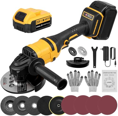 Litglobe Akku Winkelschleifer 1500W, Ø125mm, 30000RPM, 3 Drehzahlstufen, 21V Akku, 5.0Ah, Mit Ladegerät, Ohne Transportkoffer