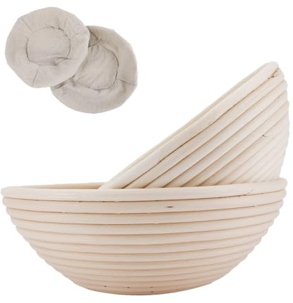 Set 2 Bread Proofing Basket, Round Banneton Basket Sourdough Proofing Baskets, Proofing Bowls with Liners for Professional and Home Bakers 25cm (10 inch)