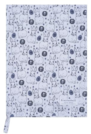 Krasilnikoff - Geschirrtuch KW13680 - Bunnies and Eggs/Hasen und Eier - Ostern, Grey
