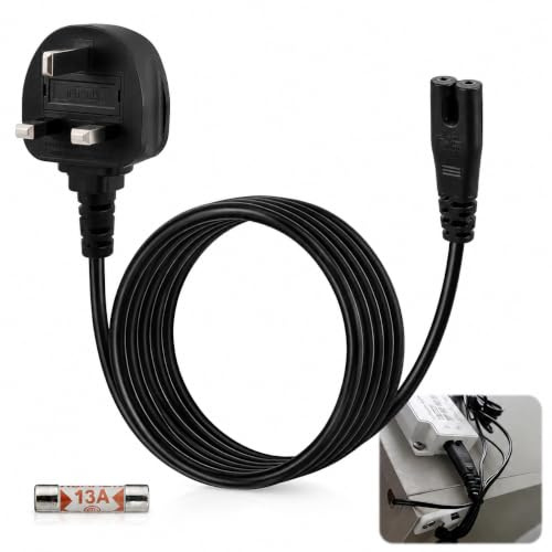 TV Power Cable UK 3Metre 13A, 2 Pin Figure 8 Replacement Lead,Universal IEC C7 Power Cord,Durable Flexible 2 Prong Power Wire for TVs and Home Electronics Compatible with PS5 Xbox Series X Televisions