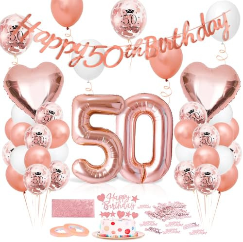 Luftballon 50. Geburtstag Roségold, Geburtstagsdeko 50 Jahr, Ballon 50. Geburtstag, Riesen Folienballon Zahl 50, Happy Birthday Folienballons 50er, Ballon 50er Deko zum Geburtstags Frauen