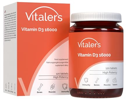 Vitaler’s Vitamin D3 16000 IU (4000 IU pro Tagesdosis), 120 Tabletten, 16 Monate Vorrat, ohne Konservierungsstoffe
