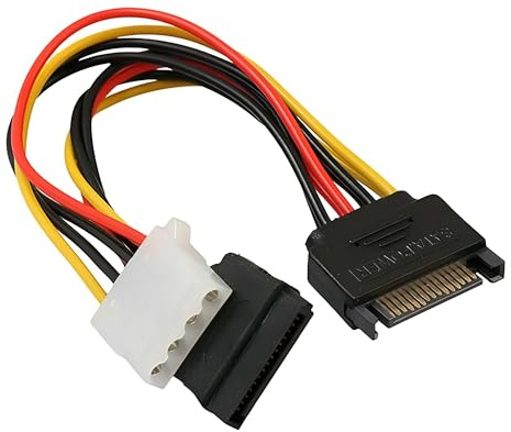 SATA 15-Pin Male to 4-Pin Molex IDE Female Power Adapter Cable | PC Power Supply Splitter | Hard Drive HDD SSD Connector | 18cm | Non-OEM Compatible Replacement