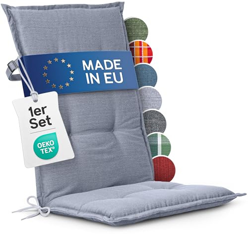 Homeoutfit24 Hochlehner Auflagen, Made in EU, 1er Set, Grau | 120x50 cm, Gartenstuhlauflagen Sitzauflagen, Oeko-Tex Zertifiziert, Hochlehner Polster