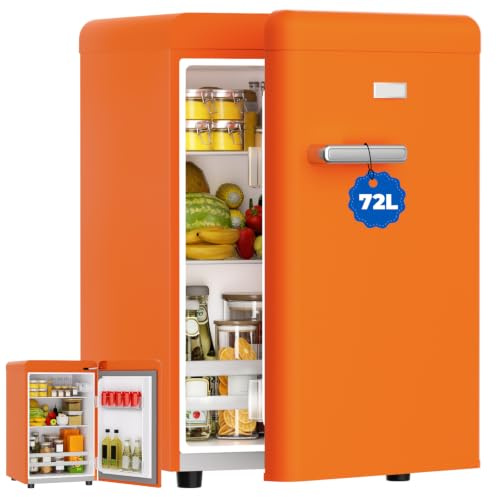LIKEEM Retro Mini Fridge 72L, 43dB Quiet, Vintage LED Cooler, 7 Temp | 72L capacity, 43dB quiet, 7 temp 6-18°C, retro design with LED light, removable glass shelves