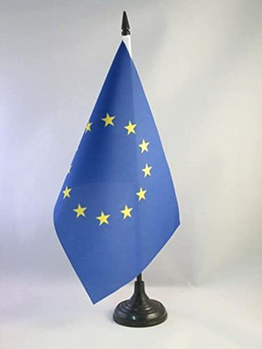 AZ FLAG - Drapeau De Table Europe 21x14 cm - Petit Drapeau Européen De Bureau 100% Polyester Avec Hampe De 25cm Et Socle En Plastique Noir