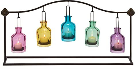 Deco 79 Metal Indoor Outdoor Candle Lantern Hanging Bottle Decorative Lantern Candle Holder, Lantern 24 x 5 x 12, Multi Colored