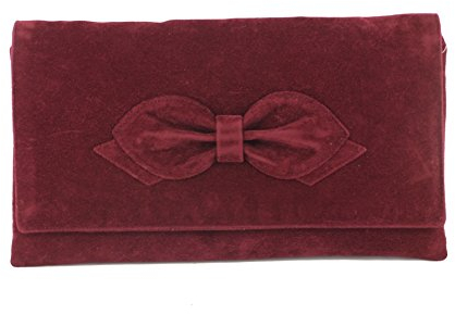 LONI Damen Clutch Abend Hochzeit Tasche in Kunst Wildleder in Bordeaux Rotwein