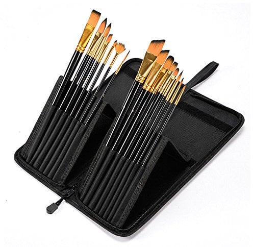 WLOT Künstlerpinsel-Set für Aquarell, Acryl, Öl & Gesichtsmalerei - 15 Stück Assorted Paint Pinsel mit Tragetasche/Pop Up Stand, Kunst Zeichnung Zubehör Set für Künstler, Anfänger, Studenten.