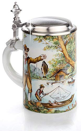 Sannys Der schöne Bierkrug mit Anglermotiv Gravurfähig (Mit Gravur)