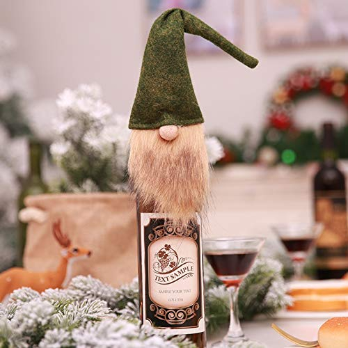 KEAIDO Housse de protection pour bouteille de vin de Noël en forme de nain, bonnet tricoté sans visage, accessoire amusant et confortable pour le vin, décoration de fête, de maison (vert)
