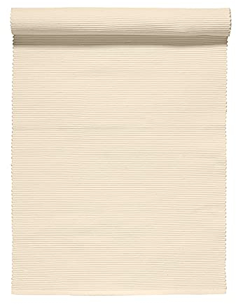 LINUM Uni Dekoratives Tischläufer für Esstisch 45x150 cm, 100% Gerippte Baumwolle, Maschinenwaschbar, Cremebeige