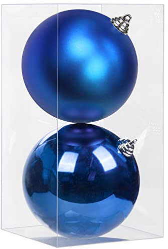Briful 15CM Large Christmas Baubles, 2 PCS 5.9 Xmas Tree Decorations Blue Christmas Bauble Decorations Shiny Hanging Ornaments for Home Festival Decor