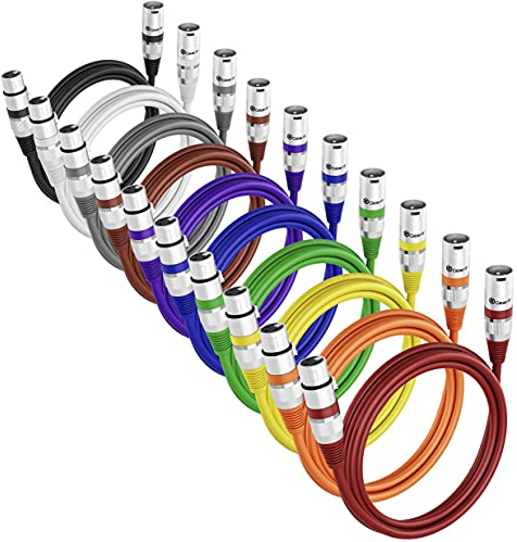 GearIT XLR Microphone Cable - 10 Pack (1 Feet, Multi Colored, 1Ft) - 3-Pin Balanced Shielded XLR Male to Female Mic Cable for Mic Mixer, Recording Studio, Podcast