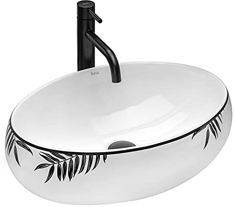 Rea Waschbecken Waschtisch Aufsatzwaschbecken Keramik Handwaschbecken Aufsatz Waschschale Weiß Schwarz Oval 31x46
