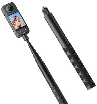 47inch Invisible Selfie Stick for Insta 360X3 GO 2 ONE RS X2 R X, Extendable Aluminum Alloy Anti Slip Monopod Pole, Portable Action Camera Selfie Stick with Tripod
