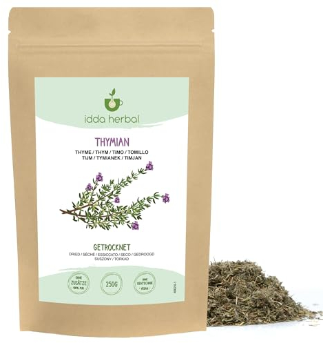 Timo essiccato (250g), timo strofinato, puro e naturale al 100% per preparare miscele di spezie e tè al timo
