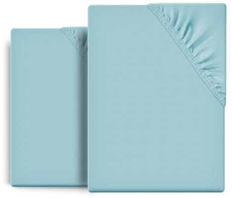 Beautex 2er Set Spannbettlaken Jersey Baumwolle Standard 100x200x30 cm Blau | atmungsaktiv, hautfreundlich, rundum elastisch, perfekte Passform, formstabil, pflegeleicht