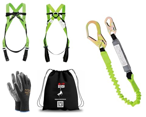 Profi SET Auffanggurt 2P Klettergurt EN361 inkl. Flexi Halteband mit Falldämper 1,8m EN355, Fallschutz Baumpflege, Gerüst, Bühne