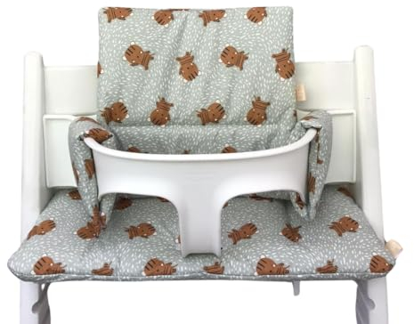 LUCCA kids Cojín para trona Tripp Trapp Stokke - tela plastificada para fácil limpieza - ositos gris verdoso