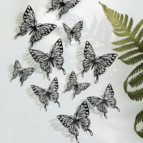 CAYUDEN 3D Schmetterlinge Wanddeko - 24 Stück in 3 Größen, Schwarz - Zum Aufkleben für Wand, Zimmer, Hochzeit, Party Dekoration