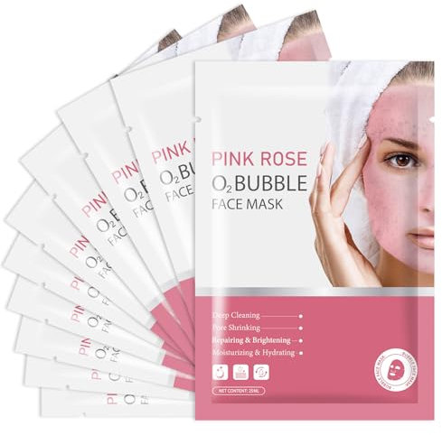 10 Pack Pink Rose O2 Bubble Face Masks Sheet Foaming Face Mask for Cleansing Facial Masks Beauty Care Gifts