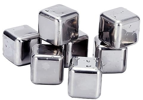 Amosfun 4 Pcs Stainless Steel Ice Cubes Reusable Ice Cubes Non-diluting Ice Cubes Square Ice Cubes Premium Ice Cubes Whiskey Ice Cubes Ice Stones for Drinks Silver