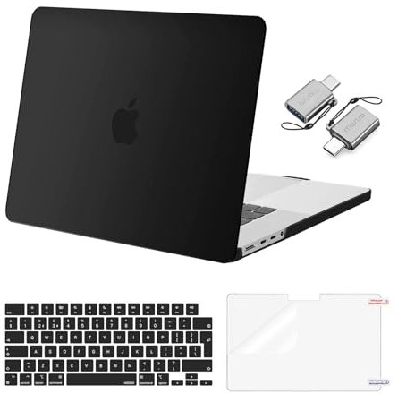 MOSISO Cover Compatibile con MacBook Pro 16 Pollici Custodia 2025 2024 2023 2022 2021 M4 M3 M2 M1 A3403 A3186 A2991 A2780 A2485,Case&Copritastiera&Proteggi Schermo&Adattatore Tipo C,Nero