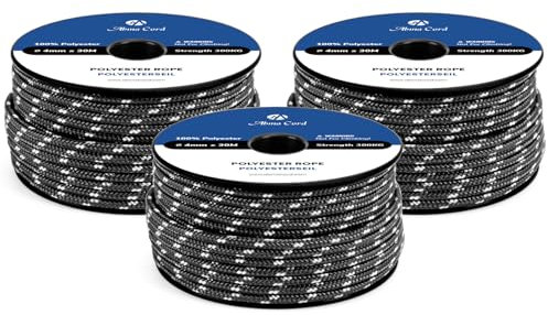 Abma Cord Polyesterseil 4mm x 30m Seil Geflochtene Schnur Reißfest für Outdoor, Boot, Festmacher, Zelt, Garten - Schwarz/Weiß