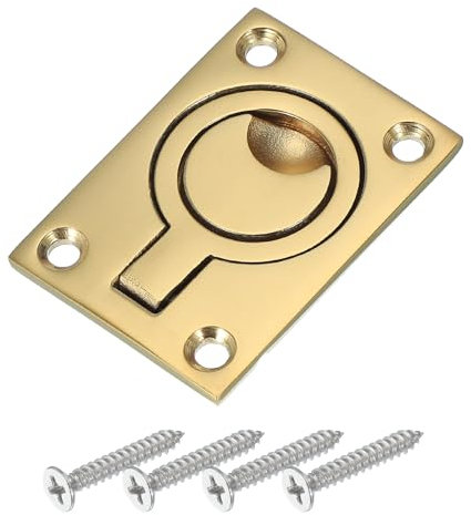 PATIKIL 2-1/2-1-3/4 Flush Pull Ring Handles, 316 Stainless Steel Square Recessed Door Pull Hidden Boat Hatch Latch with Screws for Marine Yacht Furniture, Gold