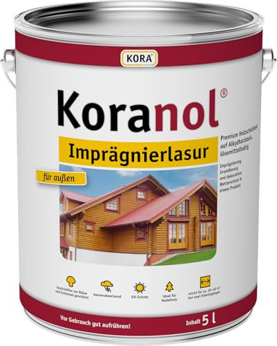KORA® Koranol® Imprägnierlasur – wetterfeste Holzschutzlasur für Außenholz – wasserabweisend & UV-beständig – ideal für für Zaun, Balkon, Holzfassade & Blockhaus (Eiche hell, 5 Liter)