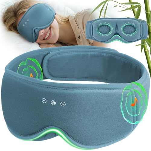 MUSICOZY Masque de sommeil en coton de bambou bio 100 % occultant, masque de sommeil 3D respirant, sans pression oculaire, pour les personnes dormant sur le côté, avec 14 heures d'autonomie et