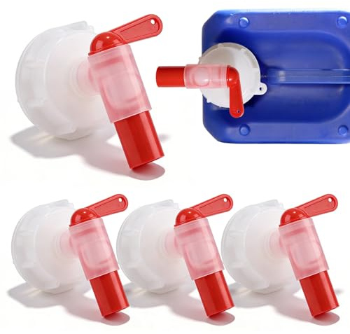 Lot De 4 Robinets Doseurs Din61: Robinet De Vidange Bidon Din 61, Robustes, Robinet D'écoulement, Plastique, Robinets Verseur Pour Essence Camping Jardin Eau Chaude Cuisine (Blanc/Rouge)