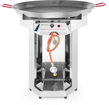 HENDI Fiesta 800, mit Paellapfanne aus Flachstahl ø800mm, für Gasflaschen mit 5kg oder 11kg, mit Gasschlauch und Druckminderer, nur zur Aussenbereich, 7kW, 800x800x(H)900mm, Edelstahl 18/0