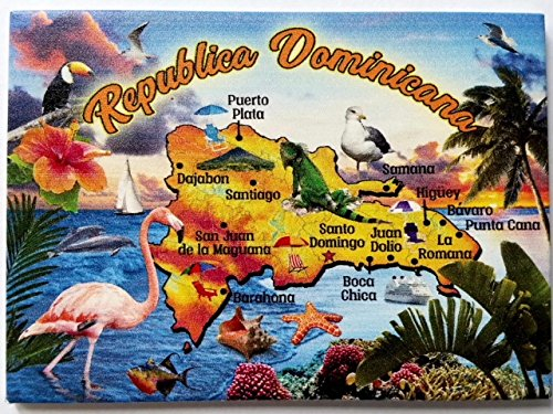 World By Shotglass Kühlschrankmagnet, Motiv: Dominikanische Republik, Karibik, Souvenir-Magnet, 8 x 5,4 cm