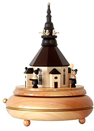 Rudolphs Schatzkiste Spieldose mit Seiffener Kirche Höhe=23cm NEU Spieluhr Spielwerk Schnee Figur Seiffen Erzgebirge Holz Dekoration Weihnachten Holzdose