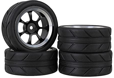 Mxfans RC1:10 On Road Car 7 Speichen Alufelgen Felge & Pfeil Gummireifen 4er Set schwarz