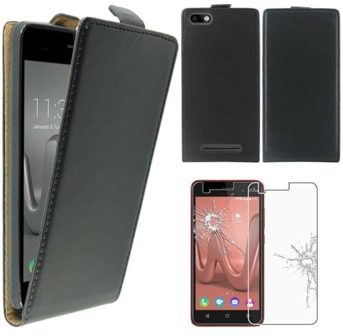 ebestStar - kompatibel mit Wiko Lenny 3 Hülle Wiko Jerry PU Kunstleder Etui mit Klappe, Handyhülle Schutzhülle Case Cover, Schwarz + Panzer Schutz Glas