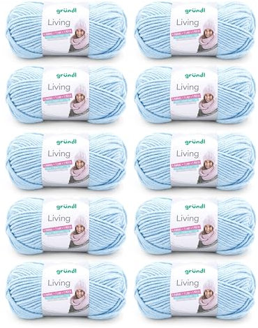 Gründl Wolle Living - Dicke Wolle zum Häkeln und Stricken - Winterwolle - Weich und wärmend - 80% Polyacryl, 20% Polyamid - 10 Knäuel 100 g / 100 m - Nadelstärke 8-9 - Blau