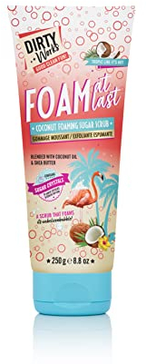 Dirty Works Tropic Like It's Hot Coconut Foaming Sugar Scrub 250g - Exfoliating Body Scrub with Coconut Scent, Moisturising Sugar Scrub, Tropical Foaming Exfoliator for Smooth & Soft Skin