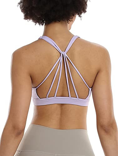 icyzone Reggiseno Sportivo Donna Imbottito Senza Ferretto Disegno della Linea Top Sportivo Donna Fitness Yoga Jogging Gym (M,Lilla)