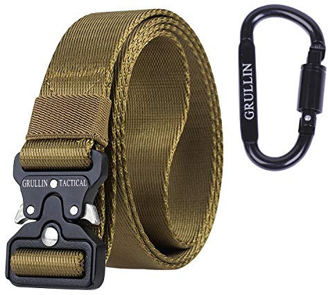 GRULLIN MOLLE Taktische Rigger Gürtel militärischen Schnellverschluss Schnalle Werkzeuggürtel, 3.2CM Nylon Web EDC Waistbelt, Ideal für Jeans, Cowboy, Casual & Work Wear(Bräunen-33)