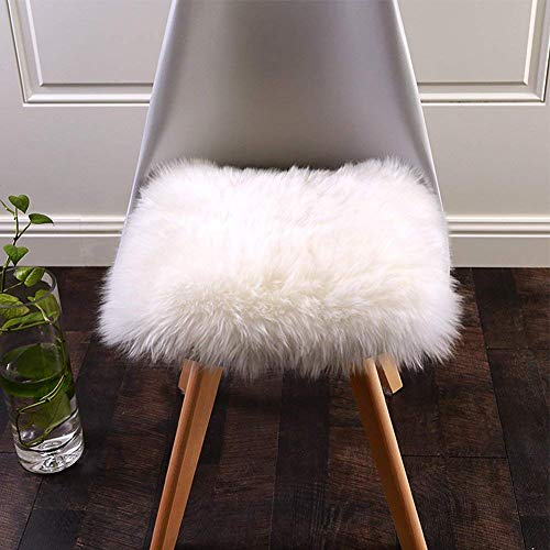 DQMEN Spitzenqualität Lammfellimitat Teppich, Kunstfell Dekofell Lammfellimitat Teppich Longhair Fell Nachahmung Wolle Bettvorleger Sofa Matte (Quadratisch, Weiß, 45 X 45 cm)