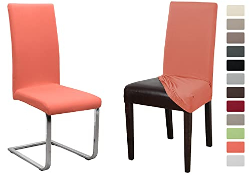 BEAUTEX 2er Set Jersey Stuhlhusse (Farbe wählbar), elastische Uni Stretch-Husse aus Baumwolle Bi-Elastisch (Flamingo)