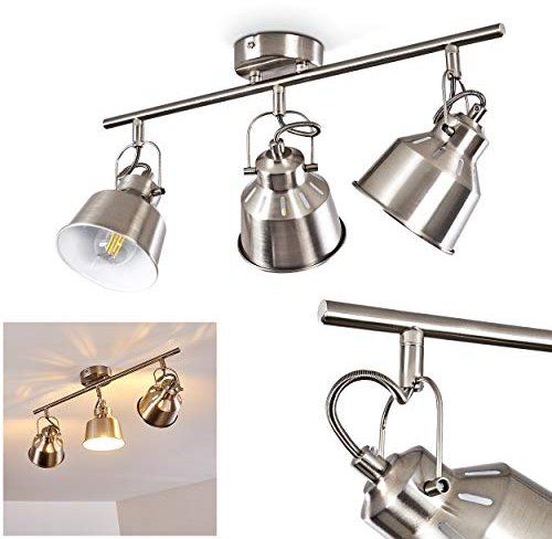 HOFSTEIN Deckenleuchte Safari, Deckenlampe aus Metall in Stahl gebürstet/Weiß, 3-flammig, mit verstellbaren Strahlern u. Lichteffekt, 3 x E14 Fassung, Spot im Retro/Vintage Design, ohne Leuchtmittel