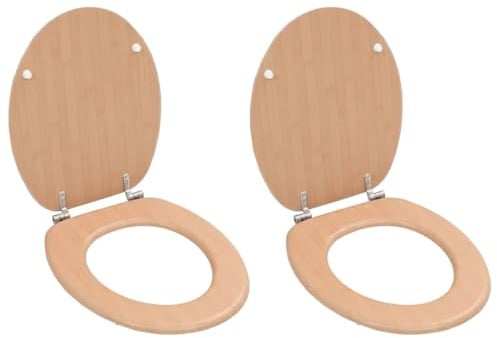 vidaXL 2x WC Toilet Seats with Lids Easy Clean Oval Shape Bathroom WC Accessory Plumbing Fixture Part MDF Bamboo Design