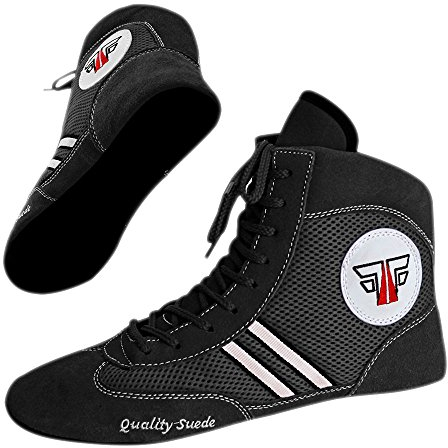 FOX-FIGHT Sambo Schuhe Kampfsportschuhe hochwertige Qualität Ringer Wrestling Kampfsport Mattenschuhe Leder mit Wildleder Sohle (schwarz, 46)